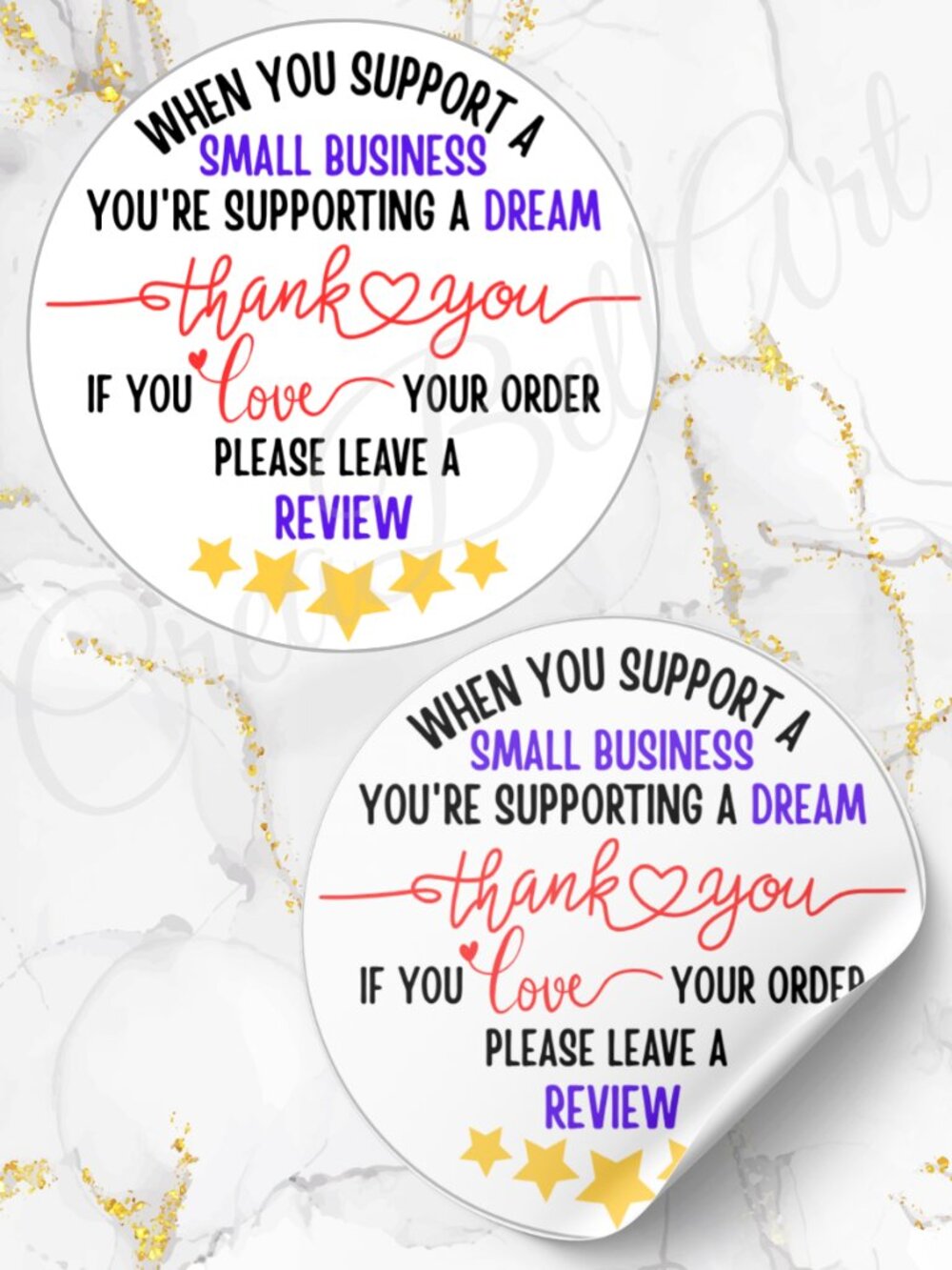 60 Personalized Review Thank You Stickers 2 inch Glossy